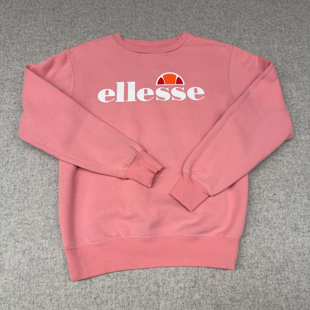 Ellesse Sweatshirt Size S Pink Crewneck Logo Graphic Fleece Pullover Mens Womens